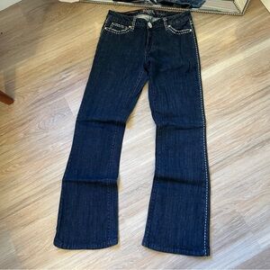 Rock 47 by Wrangler Dark Wash Low Rise Jeans Size 7/34 Rhinestone Detail